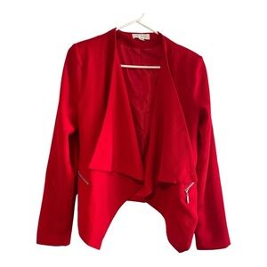 Waterfall open front dressy Jacket Cherry red two functional zippered pockets